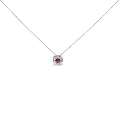 Haus Of Brilliance 14k White Gold Red Ruby And 1/3 Cttw Diamond Halo Pendant Necklace In Silver