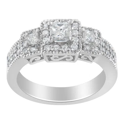 Haus Of Brilliance 14k White Gold Round And Princess-cut Diamond Three Stone Ring