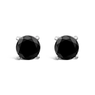 Haus Of Brilliance 14k White Gold Round Brilliant-cut Black Diamond Classic 4-prong Stud Earrings With Screw Backs