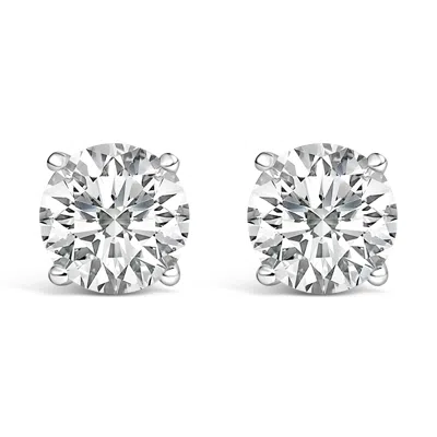 Haus Of Brilliance 14k White Gold Round Brilliant-cut Lab Grown Diamond Classic 4-prong Stud Earrings With Screw Backs In Metallic