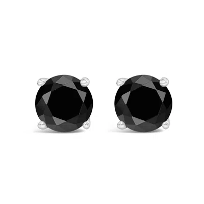 Haus Of Brilliance 14k White Gold Round Brilliant-cut Black Diamond Classic 4-prong Stud Earrings With Screw Backs In Multi