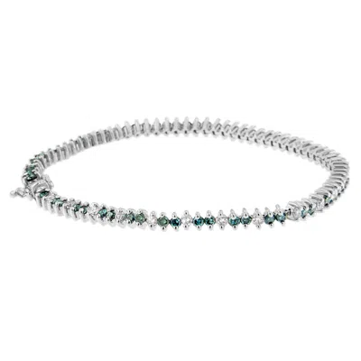 Haus Of Brilliance 14k White Gold Round-cut White And Blue Diamond Fashion Bracelet