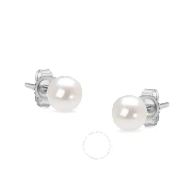 Haus Of Brilliance 14k White Gold Round Freshwater Akoya Cultured 5-5.5mm Pearl Stud Earrings Aaa+ Q