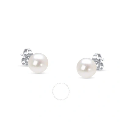Haus Of Brilliance 14k White Gold Round Freshwater Akoya Cultured 6-6.5mm Pearl Stud Earrings Aaa+ Q
