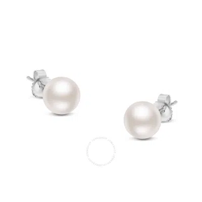 Haus Of Brilliance 14k Gold Round White Saltwater Akoya Cultured Pearl Stud Earrings Aaa+ Quality