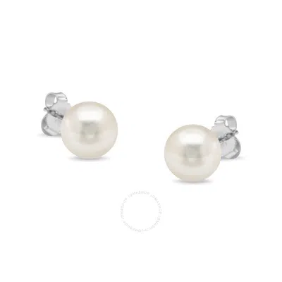 Haus Of Brilliance 14k White Gold Round Freshwater Akoya Cultured 7.5-8mm Pearl Stud Earrings Aaa+ Q