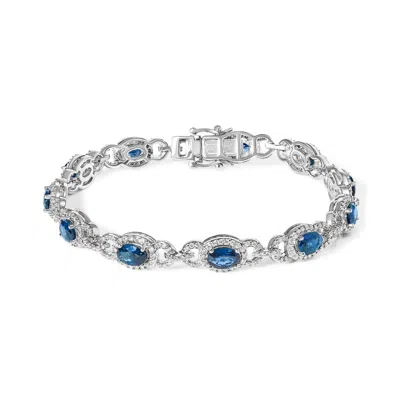Haus Of Brilliance 14k White Gold Vintage-inspired Oval Blue Sapphire & Diamond Link Bracelet In Silver