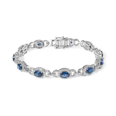 Haus Of Brilliance 14k White Gold Vintage-inspired Oval Blue Sapphire & Diamond Link Bracelet In Metallic