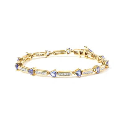 Haus Of Brilliance 14k Yellow 5mm Trillion Cut Blue Tanzanite And 1 1/10 Cttw Diamond Tennis 7" Inches Bracelet