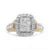 Haus Of Brilliance 14k Yellow And White Gold 1.00 Cttw Princess And Round Cut Emerald Shaped Halo Diamond Cluster Ring  In Multi