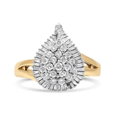 Haus Of Brilliance 14k Yellow And White Gold 1.00 Cttw Round And Baguette-cut Diamond Ballerina Cocktail Ring In Multi
