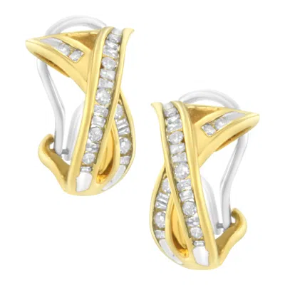 Haus Of Brilliance 14k Yellow And White Gold 1/2 Tdw "x" Shape Cross Over Diamond Hoop Earrings