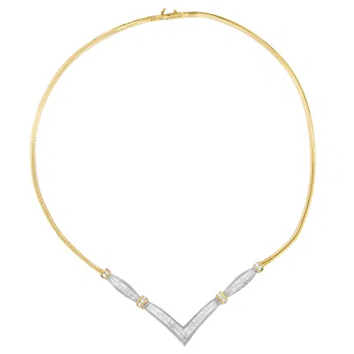 HAUS OF BRILLIANCE 14K YELLOW AND WHITE GOLD 2.00 CTTW ROUND AND PRINCESS-CUT DIAMOND 'V' SHAPE STATEMENT NECKLACE