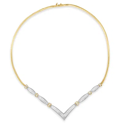 HAUS OF BRILLIANCE 14K YELLOW AND WHITE GOLD 3.00 CTTW ROUND AND PRINCESS CUT DIAMOND "V" SHAPE STATEMENT NECKLACE