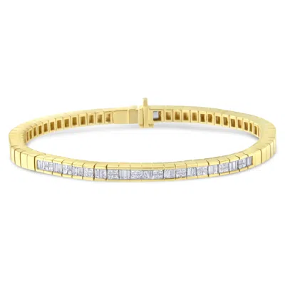 Haus Of Brilliance 14k Yellow Gold 1-1/10 Cttw Princess & Baguette Cut Diamond 7" Alternating Stone Eternity Tennis Bra