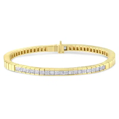 Haus Of Brilliance 14k Yellow Gold 1-1/10 Cttw Princess & Baguette Cut Diamond 7" Alternating Stone Eternity Tennis Bra In Green