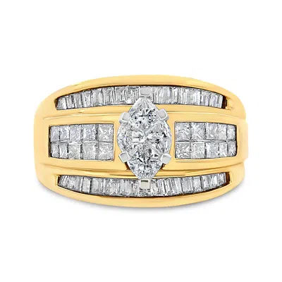 Haus Of Brilliance 14k Yellow Gold 1 1/2 Cttw Pie, Princess And Baguette-cut Diamond Marquise Shaped Engagement Cocktai