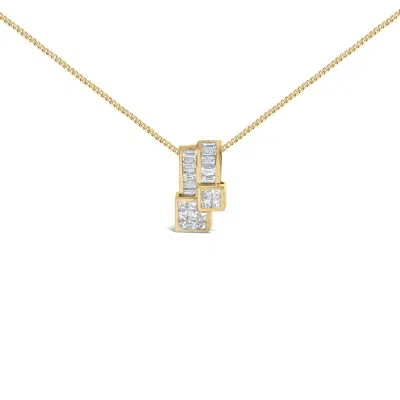 Haus Of Brilliance 14k Yellow Gold 1 1/2 Cttw Princess And Baguette Cut Diamond Geometric Pendant Necklace