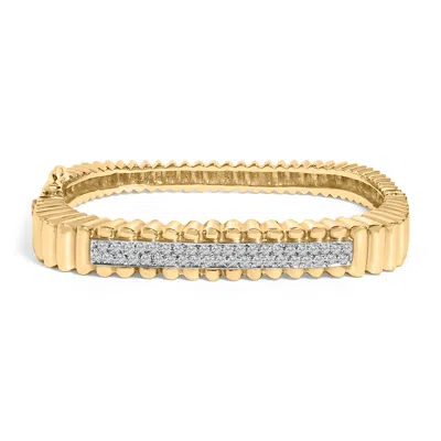 Haus Of Brilliance 14k Yellow Gold 1 1/4 Cttw Diamond Ribbed Rounded Rectangle Bangle Bracelet