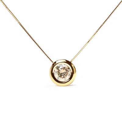 Haus Of Brilliance 14k Yellow Gold 1 3/8 Cttw Bezel Set Round Champagne Diamond Solitaire 18" Pendant Necklace (champag