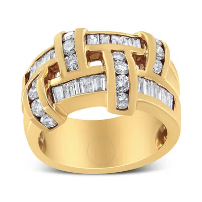 Haus Of Brilliance 14k Yellow Gold 1 5/8 Cttw Round And Baguette Diamond Lattice Grid Design Ring Ba