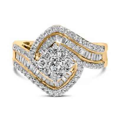 Haus Of Brilliance 14k Yellow Gold 1.0 Cttw Baguette & Brilliant-cut Diamond Round Floral Cluster Engagement Or Fashion