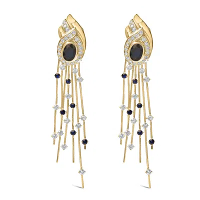 Haus Of Brilliance 14k Yellow Gold 1.0 Cttw Diamond And Blue Sapphire Chandelier Earrings