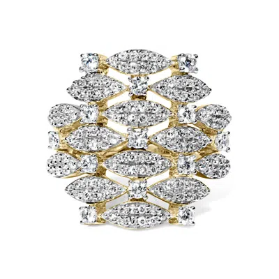 HAUS OF BRILLIANCE HAUS OF BRILLIANCE 14K YELLOW GOLD 1.0 CTTW DIAMOND GEOMETRIC STACKED OPEN COCKTAIL RING