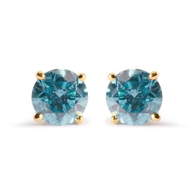 Haus Of Brilliance 14k Yellow Gold 1.0 Cttw Treated Aqua Blue Diamond Classic Solitaire Stud Earrings
