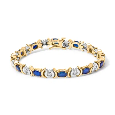 Haus Of Brilliance 14k Yellow Gold 1.00 Cttw Alternating Diamond And 6 1/2 Cttw Oval Blue Sapphire Link Bracelet