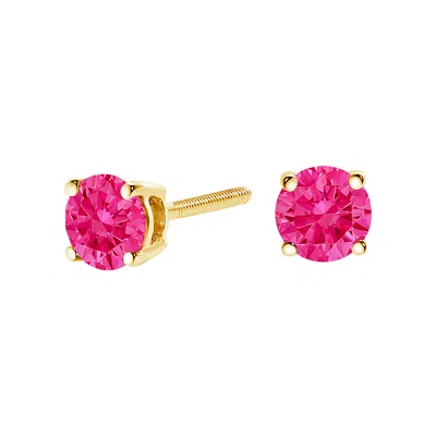 Haus Of Brilliance 14k Yellow Gold 1.00 Cttw Round Brilliant Cut Lab Grown Pink Diamond 4-prong Classic Solitaire Earri In Multi