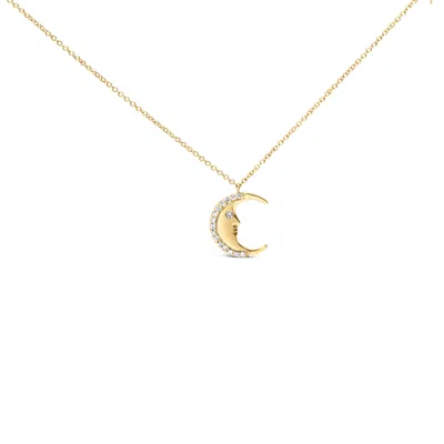 Haus Of Brilliance 14k Yellow Gold 1/10 Cttw Diamond Crescent Man On The Moon 18" Pendant Necklace