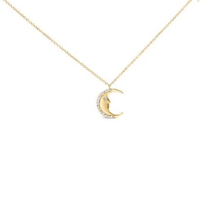 Haus Of Brilliance 14k Yellow Gold 1/10 Cttw Diamond Crescent Man On The Moon Pendant Necklace In Multi