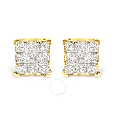 Haus Of Brilliance 14k Yellow Gold 1/2 Cttw Invisible Set Princess-cut Diamond 9 Stone Square Stud E