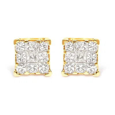 Haus Of Brilliance 14k Yellow Gold 1/2 Cttw Invisible Set Princess-cut Diamond 9 Stone Square Stud Earrings