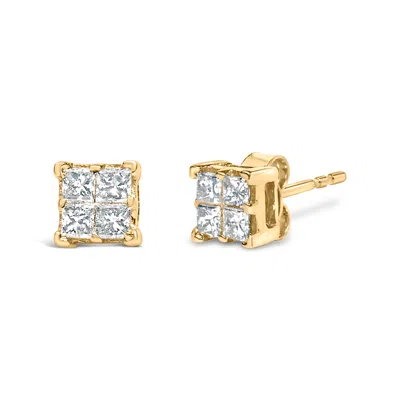 Haus Of Brilliance 14k Yellow Gold 1/2 Cttw Invisible Set Princess Diamond Composite Square Stud Earring