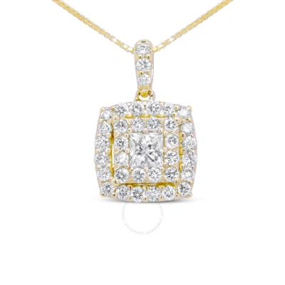 Haus Of Brilliance 14k Yellow Gold 1/2 Cttw Round And Princess-cut Diamond Double Halo 18" Pendant N