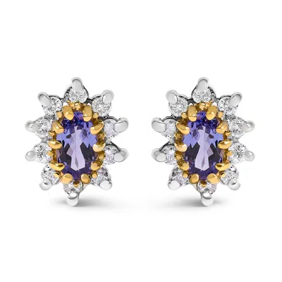 Haus Of Brilliance 14k Yellow Gold 1/4 Cttw Diamond And Blue Purple Tanzanite Sunburst Halo Stud Earrings In Metallic