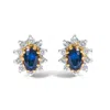 Haus Of Brilliance 14k Yellow Gold 1/4 Cttw Diamond And Blue Sapphire Sunburst Halo Stud Earrings In Metallic