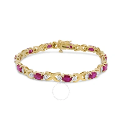 Haus Of Brilliance 14k Yellow Gold 1/4 Cttw Diamond And Oval Red Ruby Alternating X Link Bracelet (i