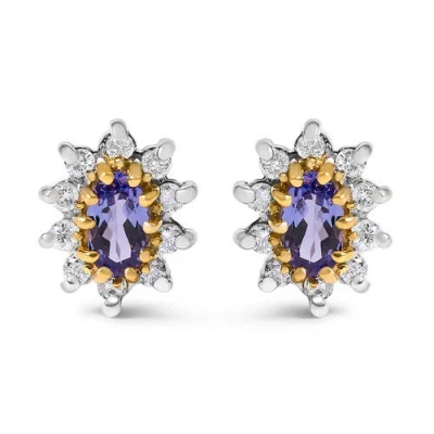 Haus Of Brilliance 14k Yellow Gold 1/4 Cttw Diamond And Blue Purple Tanzanite Sunburst Halo Stud Earrings In Metallic