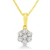 Haus Of Brilliance 14k Yellow Gold 1/4 Cttw Prong Set Round-cut Diamond 7 Stone Floral Cluster 18" Pendant Necklace In Yellow