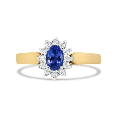 Haus Of Brilliance 14k Yellow Gold 1/5 Cttw Round Diamond And 6 X 4 Mm Oval Blue Tanzanite Halo Ring