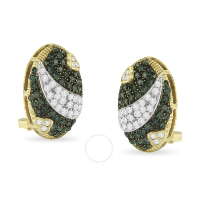 Haus Of Brilliance Black And White Rhodium Over 14k Yellow Gold 2-1/10 Cttw White And Blue Diamond Oval Omega Back Stud