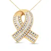 Haus Of Brilliance 14k Yellow Gold 2 5/8 Cttw Channel Set White Diamond Awareness Ribbon Pendant Necklace In Yellow
