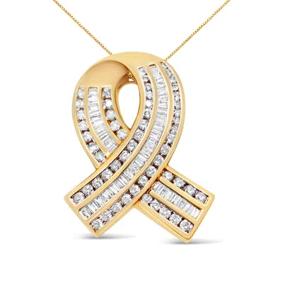 Haus Of Brilliance 14k Yellow Gold 2 5/8 Cttw Channel Set White Diamond Awareness Ribbon Pendant Necklace