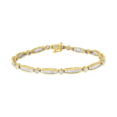 Haus Of Brilliance 14k Yellow Gold 2.0 Cttw Round Brilliant-cut & Baguette Cut Diamond Bezel And Tapered Link 7" Tennis