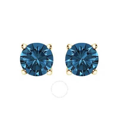 Haus Of Brilliance 14k Yellow Gold 3.00 Cttw Blue Lab Grown Diamond Stud Earrings With Screw Backs
