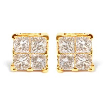 Haus Of Brilliance 14k Yellow Gold 3/4 Ct Invisible Princess 4 Stone Square Stud Earrings