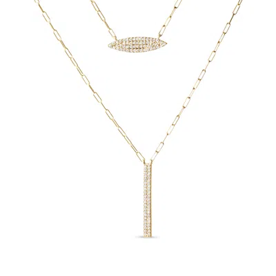 Haus Of Brilliance 14k Yellow Gold 3/8 Cttw Two-strand Marquise And Bar Charm Paper Clip Link Pendant Necklace -18" And